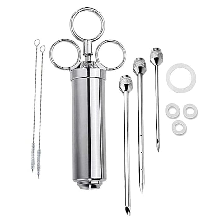 Seringa marinare carne  Inox  3 ace pentru injectare si perii pentru curatare  pentru toate tipurile de carne  60 ml