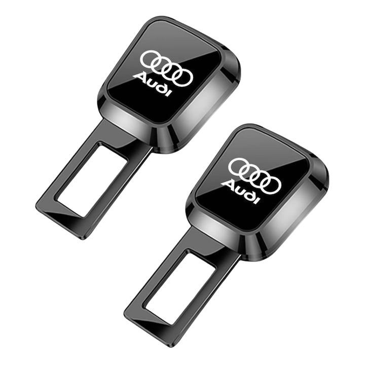 Set of 2 Car Seat Belt Extender Zinc Alloy/ABS 3x8cm Universal for most car models Pregnant Women Child Seat Gunmetal Gray/Black with Audi logo