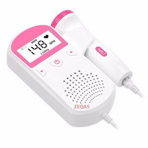 Monitor fetal doppler portabil gravide pentru ascultarea batailor inimii fatului intrauterin  monitorizare ritm cardiac  ecran LCD  culoare alb/roz