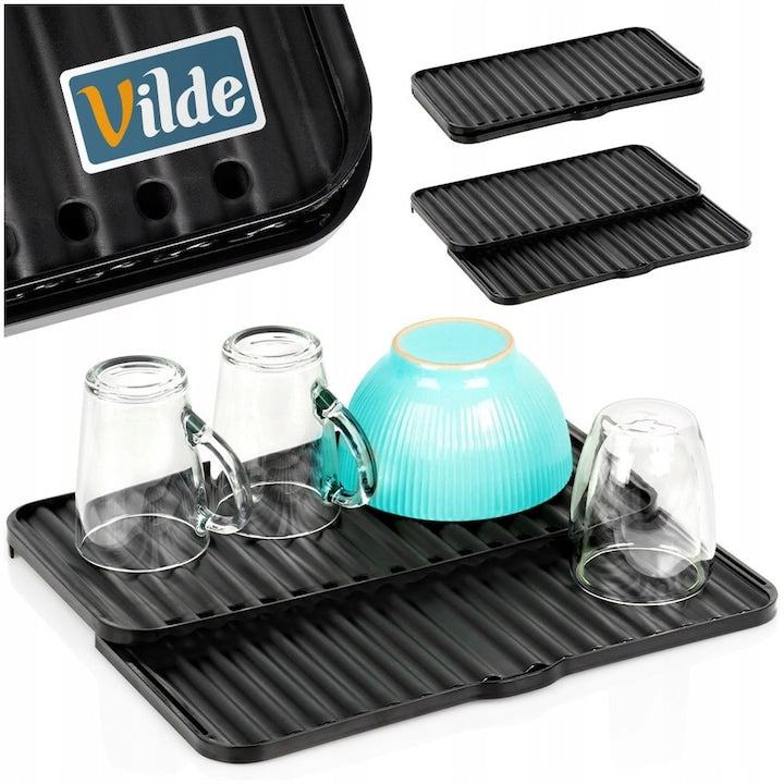 Mata Pentru Uscat Vase  Vilde  37.5x20.5/33 cm  Fabricata Din Materiale De Cea Mai Buna Calitate  Doua Niveluri De Uscare  Canale Pentru Scurgerea Apei Si Evacuare  Utila In Orice Bucatarie  Materiale De Inalta Calitate  Neagra