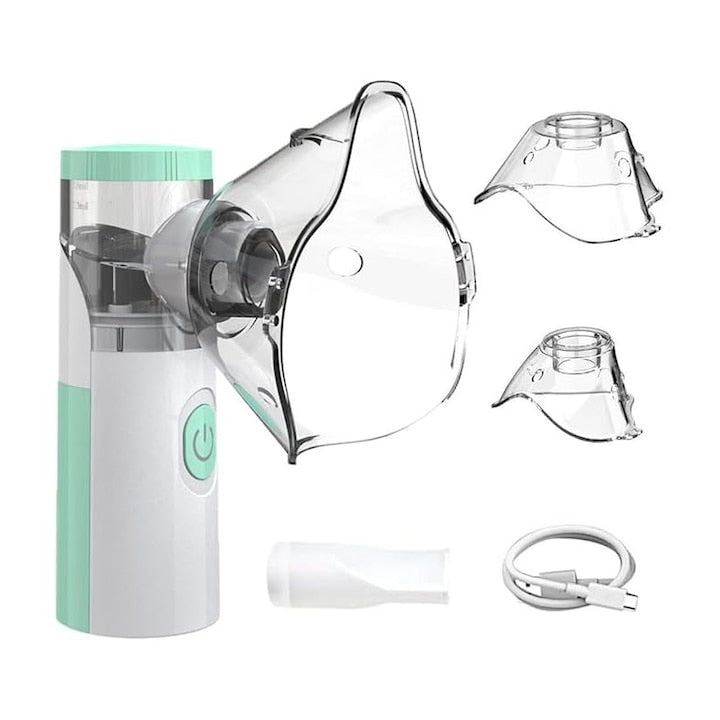 Dispozitiv cu aerosoli  Nebulizator cu ultrasunete  Portabil  Ultra-Silentios  Masca pentru adulti si copii  Tehnologie Mesh 2.0  Mustiuc  Reincarcabil  Alb
