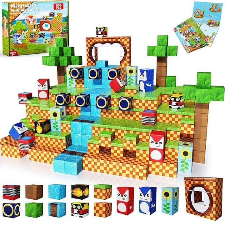 100 Pcs Magnetic Building Blocks Educational and Creative Minecraft Blocks ADVENTURE Numerous Building Possibilities Sensory STEM Montessori for Kids Boys and Girls