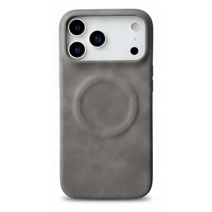 Premium Case for iPhone 17 Pro Eco-Leather (PU) Vintage Lambskin MagSafe Function Matte High-Quality Anti-Shock Ultra Slim Back Protection Grey