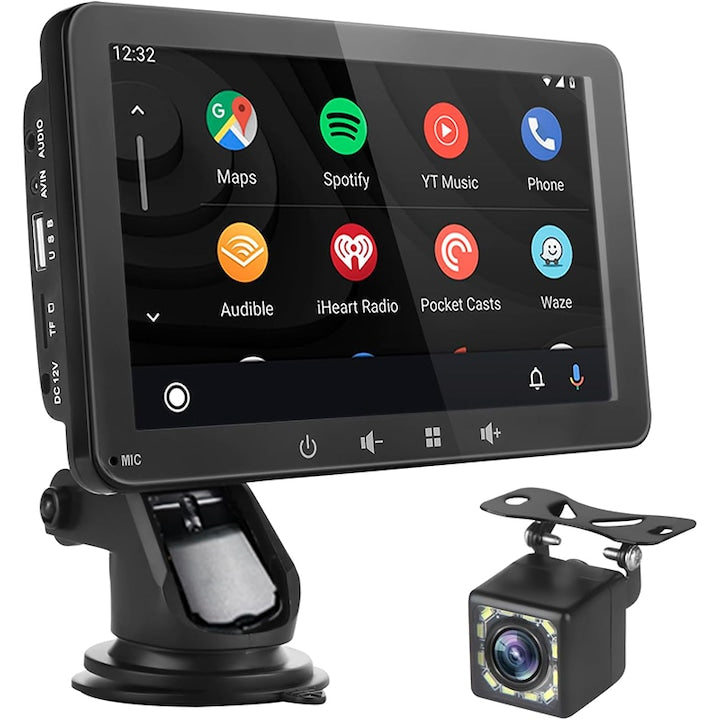 Navigatie Auto universala cu display 7 inch cu Touch screen  Rqiurpn  Camera Marsarier Inclusa  Compatibila Cu Apple Carplay Si Android Auto Wireless  Bluetooth  Screen Mirroring Wireless  Radio FM  AUX  HandsFree