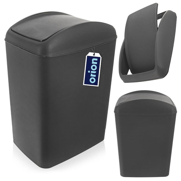 Cos De Gunoi  Orion  10 L  23x16.5x32 cm  Plastic  Rezistent  Cu Capac  Practic  Gri Inchis