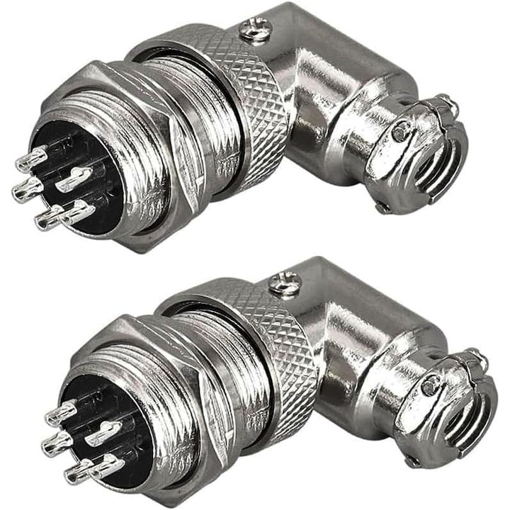 Set 2 Seturi GX16 Conector Aviatic  cu 5 pini GX16 tata-mama  unghi drept de 90 de grade  metalic  Argintiu