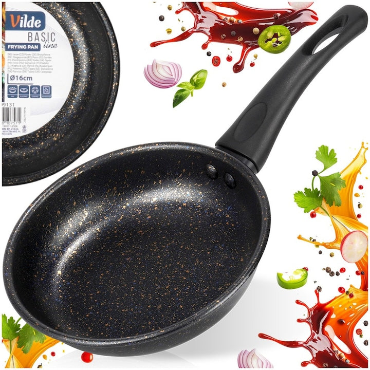Tigaie Universala  Vilde  Basic Line  16 cm Diametru  Otel Carbon  Negru  Invelis Granit Antiaderent  Compatibila Gaz Electric Si Ceramic  Maner Ergonomic Cu Agatatoare  Masina Spalat Vase  Ustensile Gatit Sanatos Premium  Lux Clasa