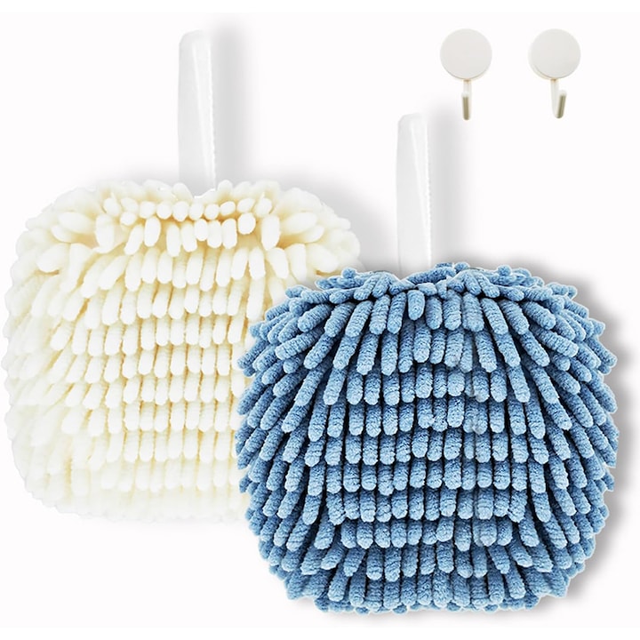 Set de 2 Prosoape Pufoase  Rqiurpn  Uscare Rapida si Convenabila Pentru Maini  Suprafete Vase  Reutilizabile Flausate  Usor de Curatat  Versatile  Pentrui Baie  Bucatarie  Spa  Sala Fitness  Scoala  25x20cm  Albastru/Alb