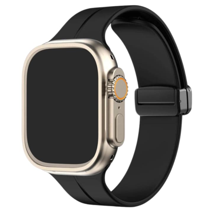 Magnetic silicone strap compatible with Apple Watch 1/2/3/4/5/6/7/8/9/10 46mm/SE/ULTRA 42/44/45/46/49mm Black