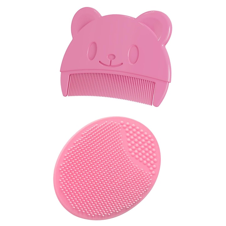 Baby Brush and Comb Set, Silicone, Pink
