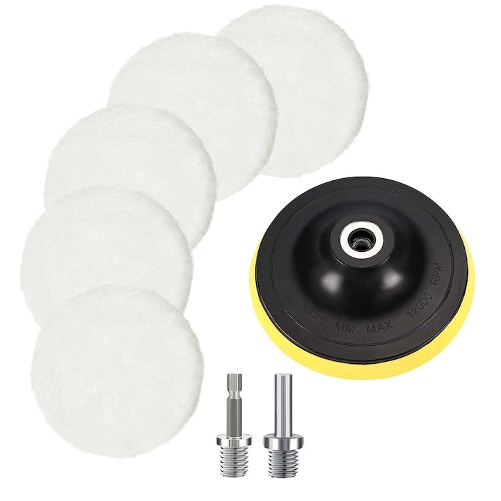 Set discuri de polishare  pentru lustruit si adaptor pentru bormasina  diametrul 125 mm  8 buc