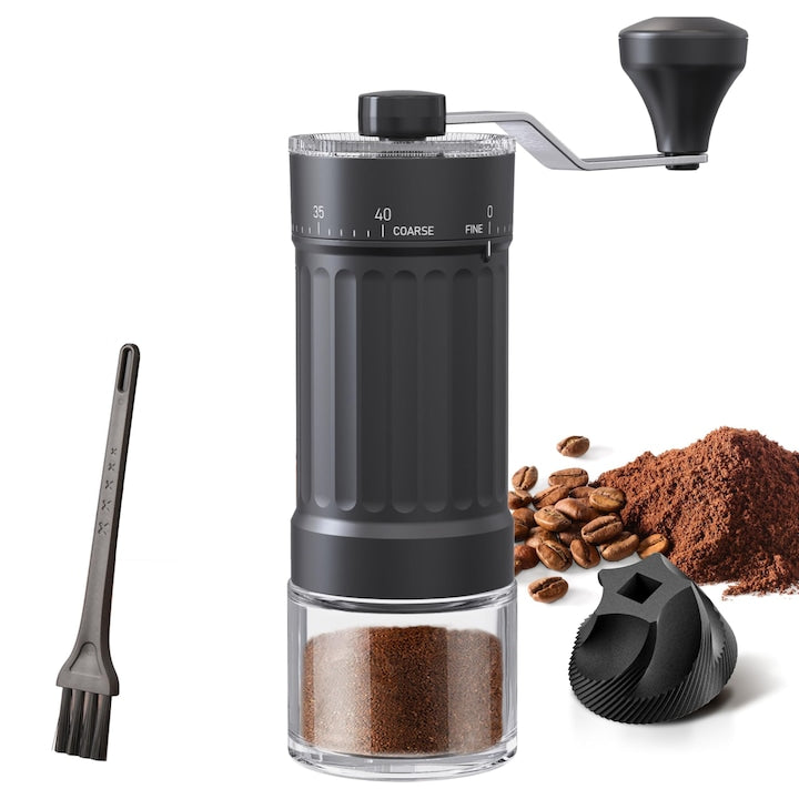 Manual coffee grinder, 40 grind settings, 30g capacity, metallic black