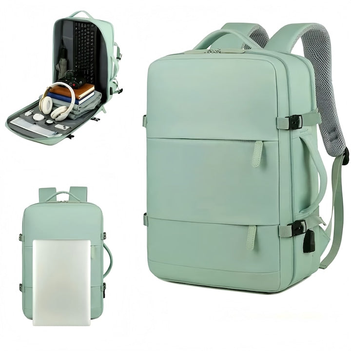 Rucsac multifunctional  Rucsac de voiaj unisex  Rucsac de calatorie pentru laptop  Rezistent la apa  capacitate mare  design cu port USB  Design ergonomic  confortabil de transportat  38x52x12cm  verde menta