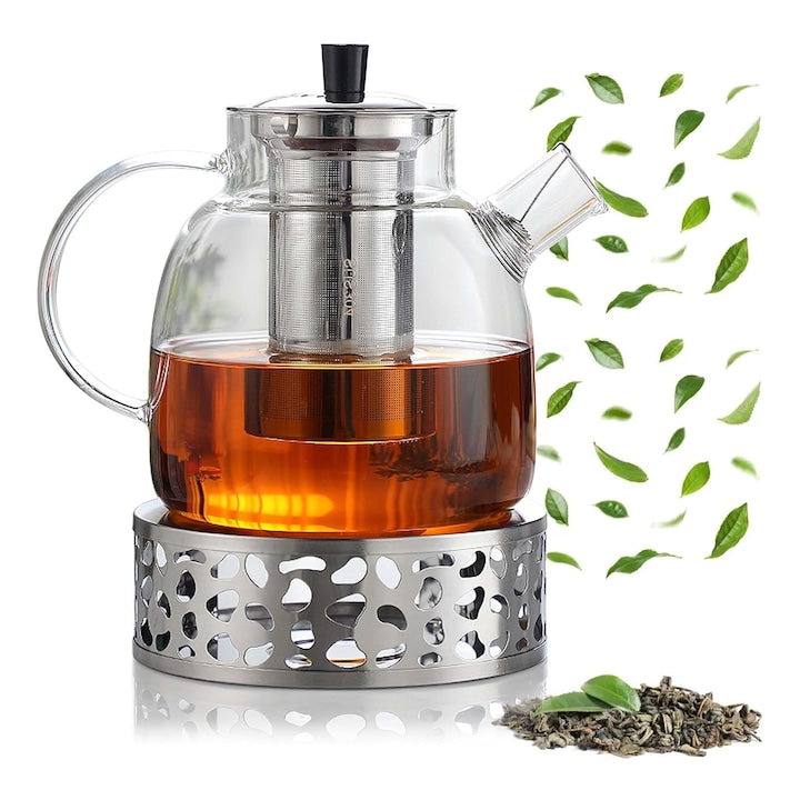 Ceainic din sticla borosilicata 1500ml cu infuzor detasabil  sigur  pentru ceaiuri Blooming si frunze libere