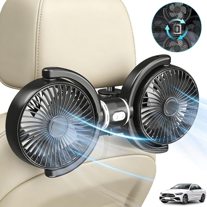Ventilator Auto USB Pentru Scaunul Din Spate  Ventilator Cu Doua Capuri Pentru Scaunul Auto  Controlat Independent  Rotativ La 360°  Cu 3 Viteze  Ventilatoare De Racire Pentru Suv  Camion  Sedan