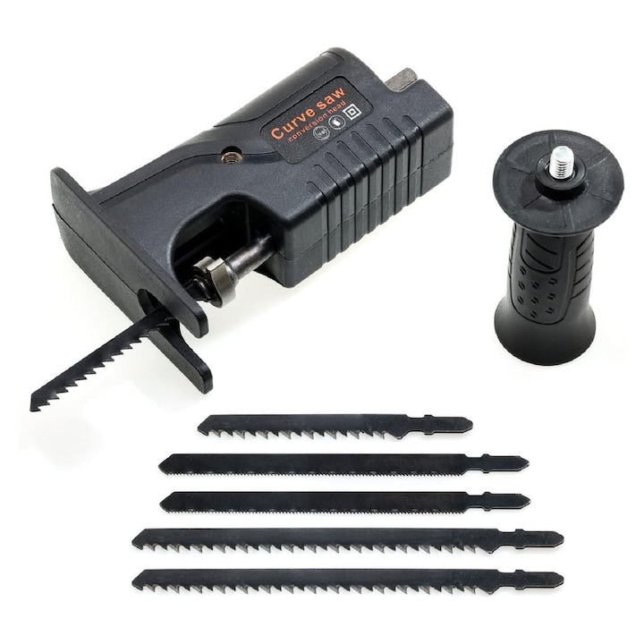 Adaptor Universal Ferastrau Reciprocant  Multifunctional  cu 6 Lame Interchangeabile  Compatibil Drill Fara Fir & Li-Ion  Maner Ergonomica  YQLAFT  Negru