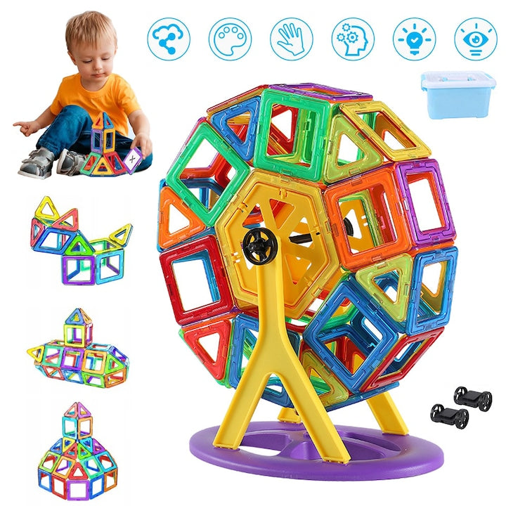 Set de Placi Magnetice 84 Buc  CHOOLY  26 Patrate  24 Triunghiuri  Multicolor  pentru Copii 3-8 ani