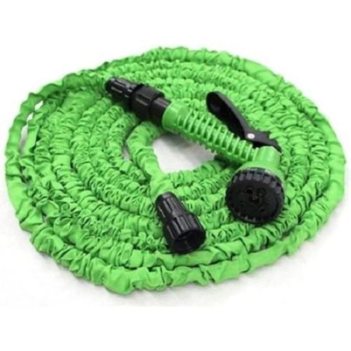 Furtun extensibil de gradina cu pistol pulverizare apa  Lungime 30 m  Usor de transportat  Presiune de lucru 6 bar  Utilizare suprateran  Culoare Verde