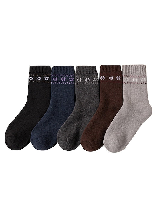 OEM - Set de 5 perechi sosete bartati de bumbac de oua  Ciorapi ingrosati pentru caldura  lana/poliester/elastan  negru  gri  albastru inchis  multicolor  39-44 UE