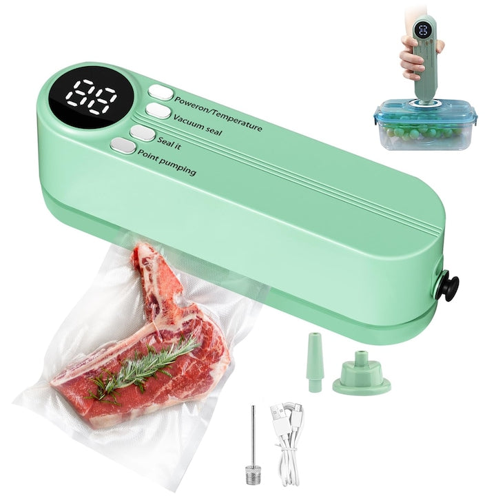 Mini Vacuum Sealer and Food Sealing Machine, 3 operating levels, 5 functions (wet/dry/soft vacuum), with external accessories for vacuum cleaner, one-key operation, USB, suitable for home, picnic, and outdoor use