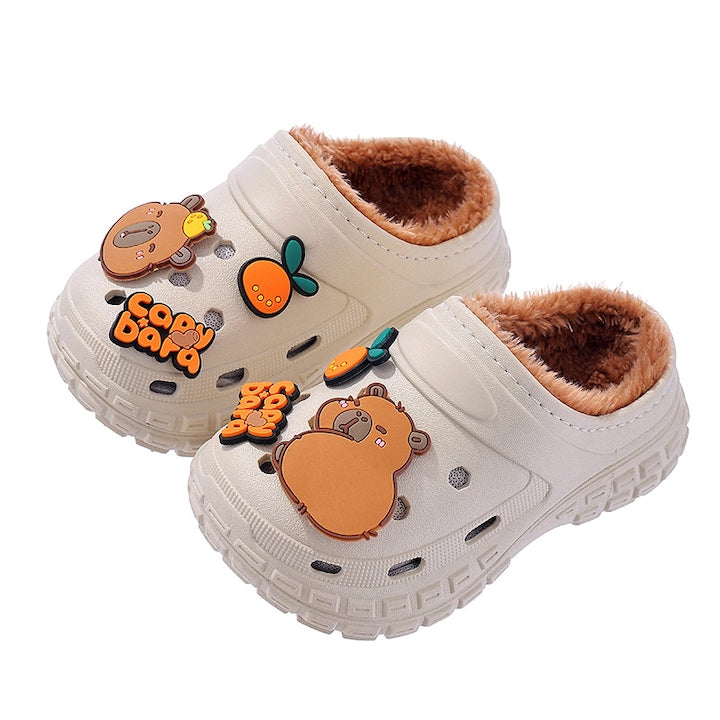 Fantasy - Kids' House Slippers, Capybara Design, Perforated Cotton Shoes with Open Heel, Thick Plush Lining, Non-slip, Thickened, for Autumn and Winter, Home, Kindergarten or Nursery, Comfortable, Soft Sole, 28-29 EU