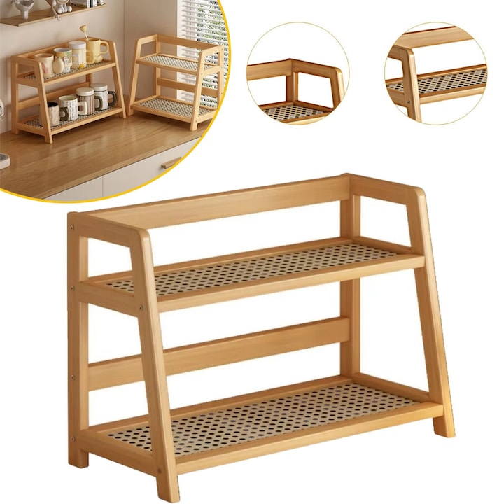 Spice Rack 2-Tier Countertop Storage Shelf Coffee Station Wooden Office Storage and Organization Mug Holder Kitchen Tea Herb Display