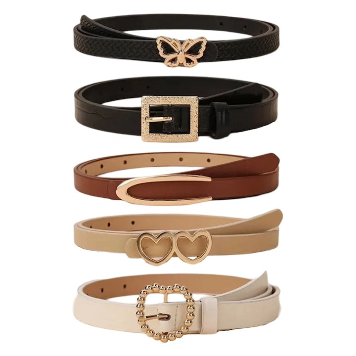 OEM - Set of 5 women's leather belts, multicolored, adjustable, 105cm