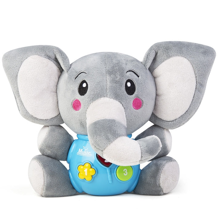 Jucarie pentru Bebelusi  Elefant de Plus  cu Sunete si Lumini  pentru Fete si Baieti  Bebelusi de 6-12 luni  1-2 ani  Gri