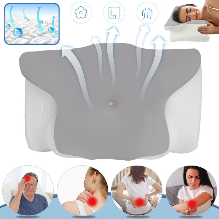 Perna ortopedică  62x41x13cm  design ergonomic  gri și alb  spumă cu memorie
