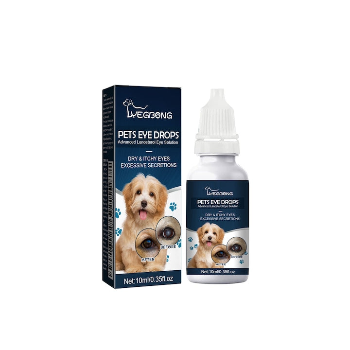 Picaturi pentru ochi pentru animale de companie  ajuta la prevenirea bolilor oculare  ameliorarea simptomelor alergiilor pentru urina curgatoare  utilizate pentru curatarea petelor de lacrimi  indepartarea petelor de pe ochi si ameliorarea uscaciunii
