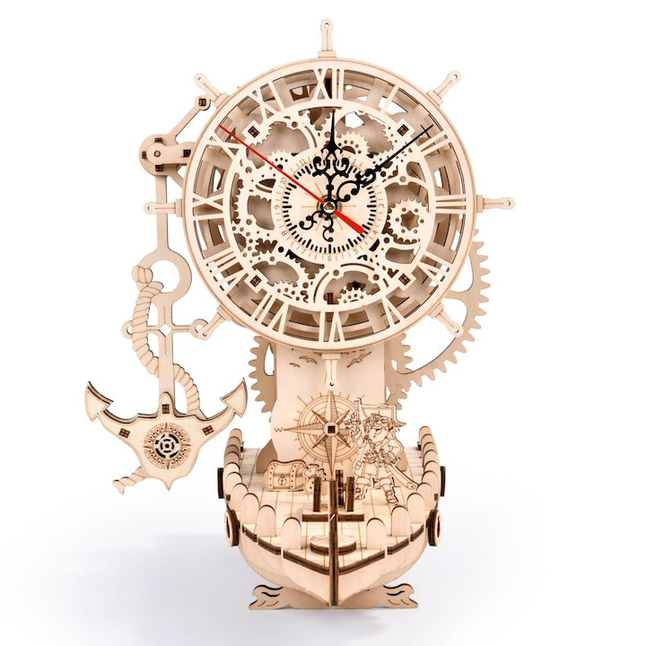 3D Mechanical Clock Puzzle WALALLA Pirate Ship Model DIY 269 Pieces Functional Pendulum Mechanism No Glue For Adults and Teens Nautical Decor Wood
