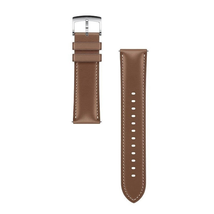 Curea  Material din piele naturala  compatibil cu ceasurile Huawei GT 1/2/3 PRO  Samsung Galaxy Watch de 46 mm  cu latimea curelei de 22 mm  model Stitch Leather  sau orice ceas  Maro