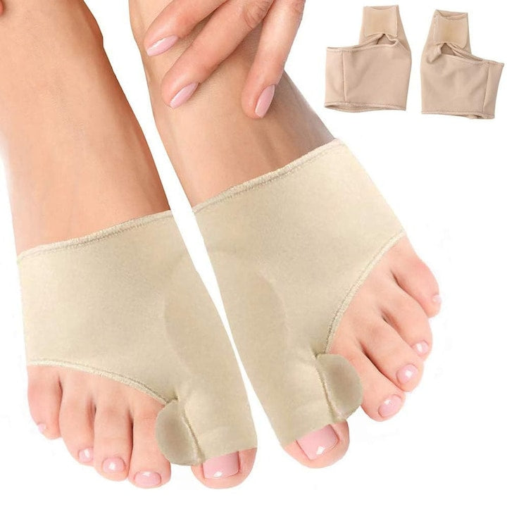Set 4 protectii pentru monturi si separator degete  SINBINTA  Orteza Mont Hallux Valgus  cu pernita din silicon  Durabil si reutilizabil  Non-slip and washable  Textil  Marimea 36-40  Bej