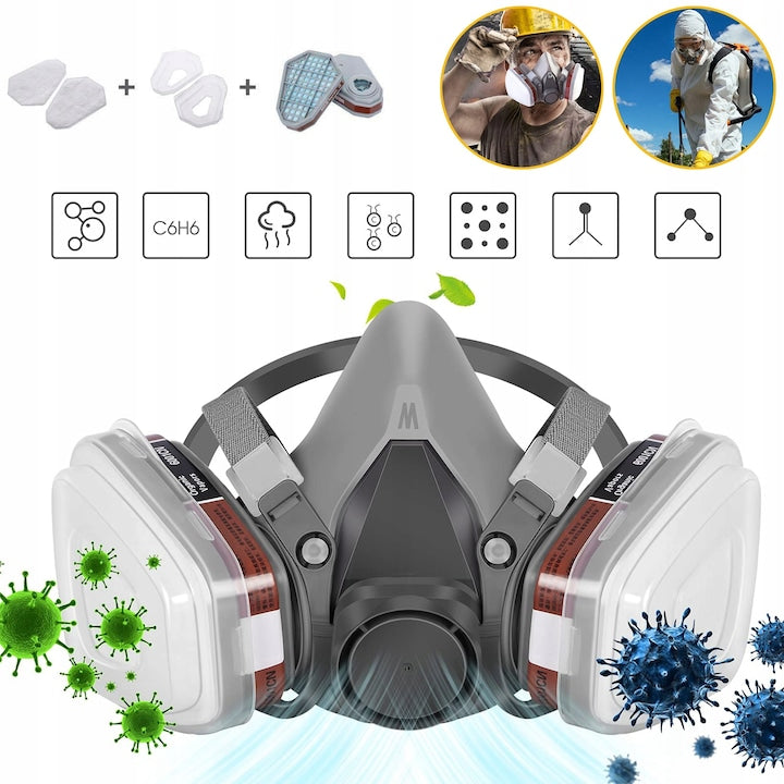 Reusable Respirator Mask CHOOLY complete set 7 pieces A1P2 filtering system grey 22x11x14cm