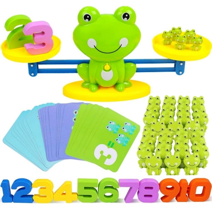 Set jucarii educationale  balanta cu broaste  numere 1-10  82 piese  activitati de invatare STEM pentru copii 3-5 ani
