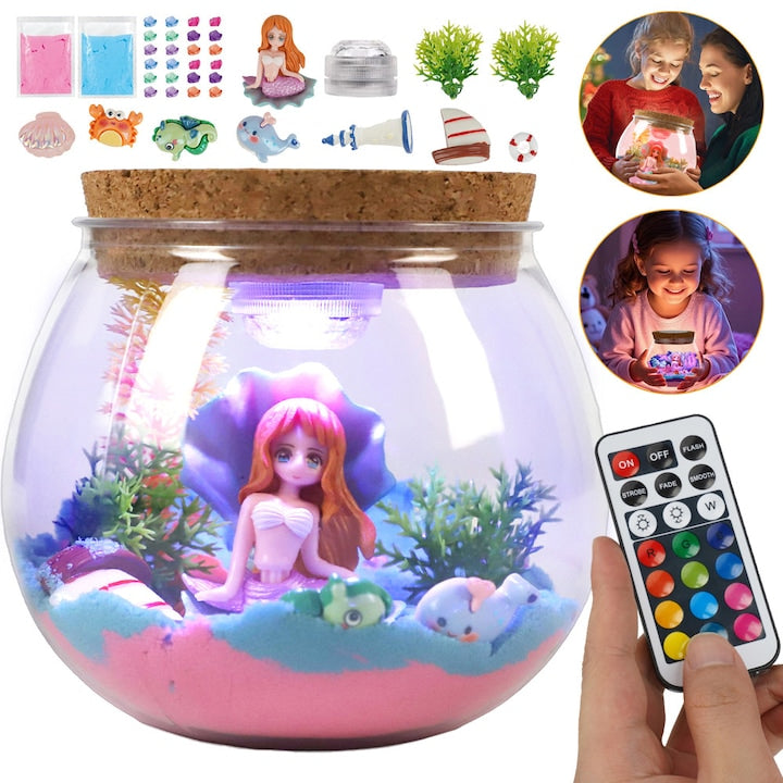 Kids Luminous Mermaid Terrarium Kit, DIY Craft Kits LED Night Light with Remote Control 13 Lighting Colors, Science Craft Kit Toy Gifts for Girls Room Decor