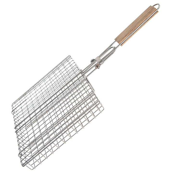 Cos De Gratar  Orion  49x32x4 cm  Argintiu  Inchis  Fabricat Din Metal Cromat  Maner Din Lemn De Cauciuc  Utilizare Universala  Materiale De Inalta Calitate