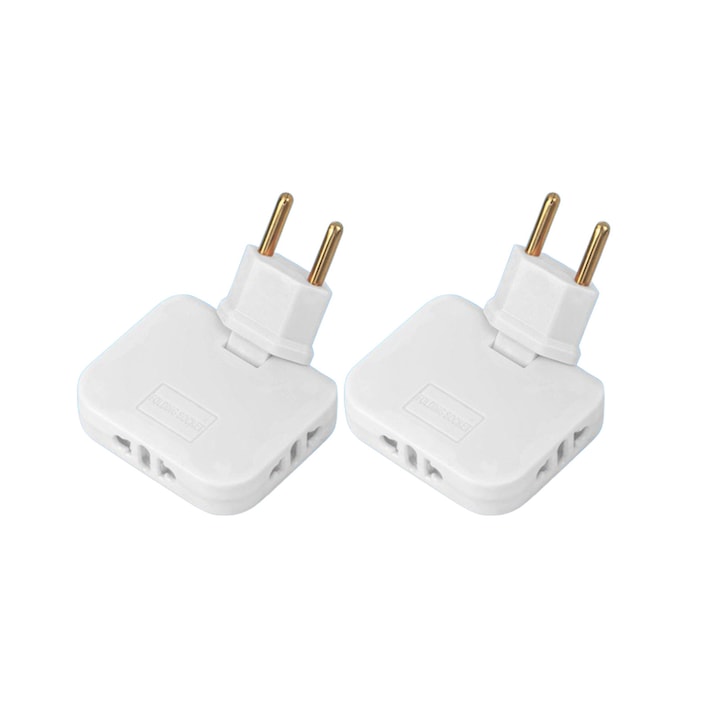 Adaptor  triplu stecher priza  cu rotire 180°  pentru spatii inguste  2 bucati  Alb