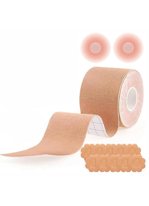 Set Banda Adeziva pentru Bust  Efect Lifting Instant Push-Up  Boob Tape Invizibila si Rezistenta la Apa  Cupa A-G  Include 10 Protectii Satin si 2 Silicon  5cm x 5m