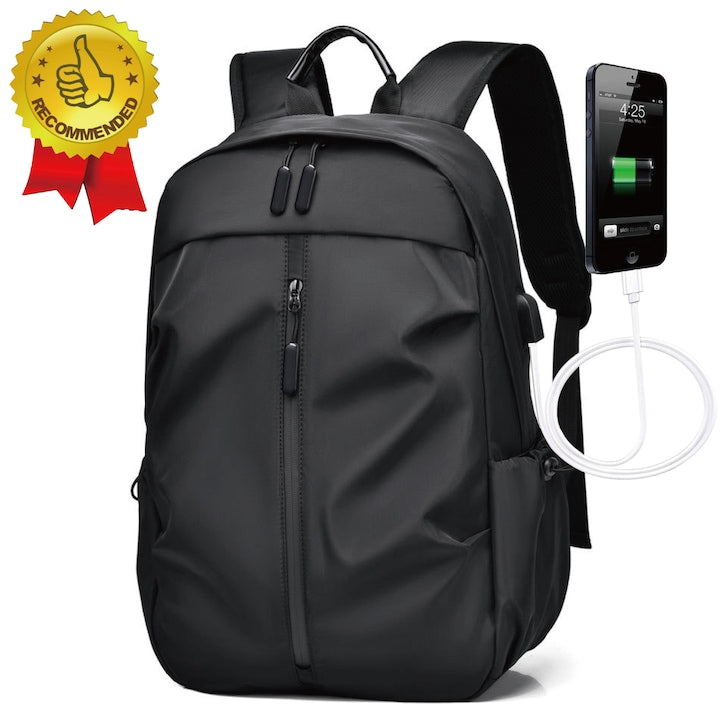 Men's Modern Laptop Backpack - Lightweight, Waterproof, USB Port, Young Urban Design, Large Capacity, Durable Material, Classic Modern Style - Ideal for Office, Sports, Travel, Polyester, Black
