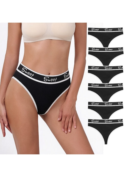 GZUO - Set of 6 Women's Black Thong Panties 12 installments with 0% interest