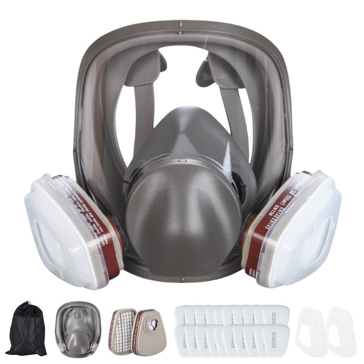 Reusable protective mask set: 2 filter cartridges, 8 filter pads, storage bag, protection against toxic gases, for painting, dust, chemicals, pesticides, construction, sanding