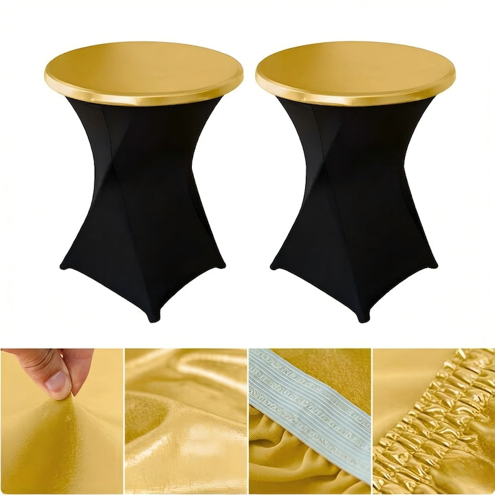 Husa masa evenimente  2pcs  husa elastica  pentru masa cocktail  poliester  forma rotunda  Diametru 80 cm  Auriu