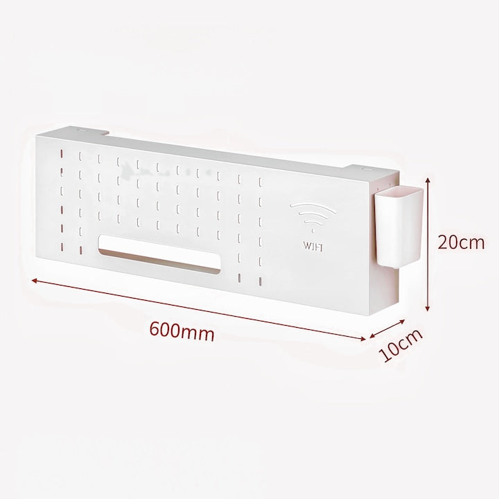 Raft Suport Router Wireless  Raft Suport pentru Router Wireless  Posibilitate Montare pe Perete  Sigur si durabil  Pentru mascare fire si echipament WI-FI  62×22×11cm  Otel Carbon  Alb