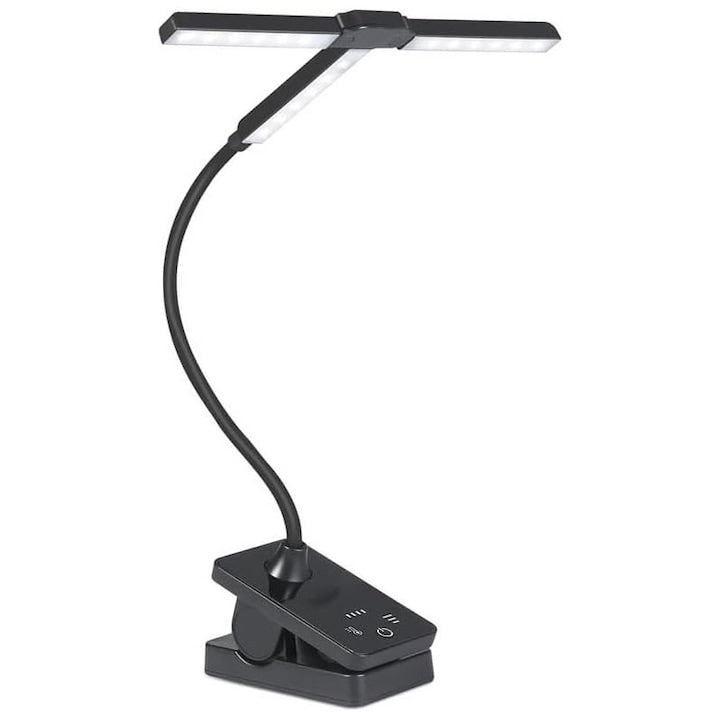 Lampa Citit Carti  Omelivon  Capat Reglabil  51 LED-uri Super Bright  Clema Prindere  4 Culori  Rece  Cald  Neutru  Lumina Chihlimbarie  12 Nivele Intensitate  Acumulator 1000mAh  Reincarcabila Type-C  Cu Gat Flexibil la 360 °  Neagra