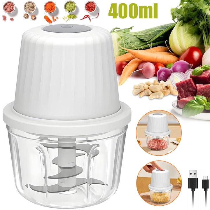 400ml Electric Garlic Chopper, 6-Blade Garlic Grinder, Portable Mini Electric Food Chopper, Garlic Mincer, Onion Chopper, Food Processor for Chili, Fruits, Meat