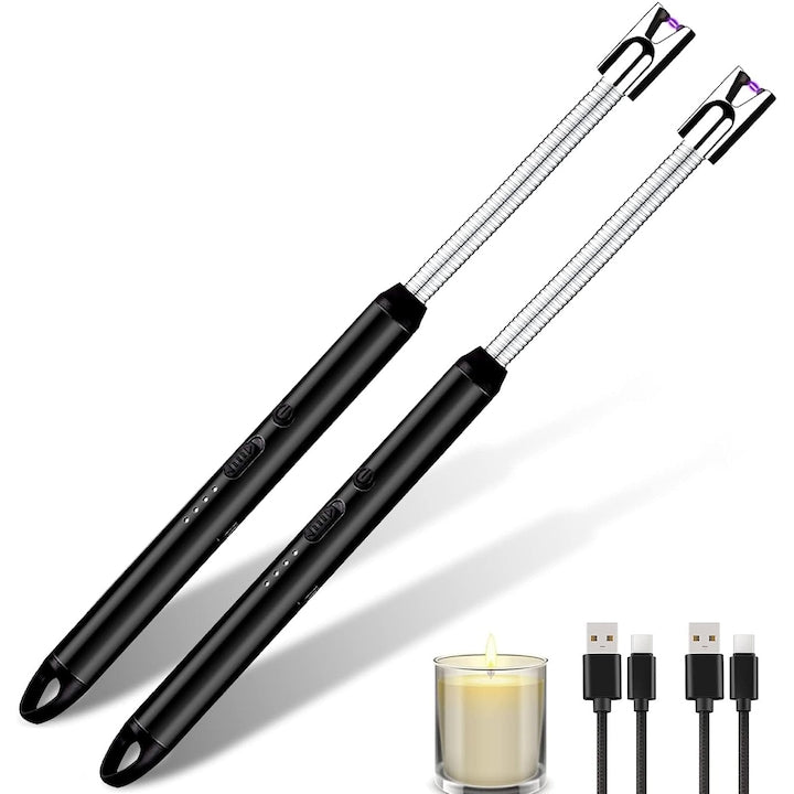 Set of 2 Rechargeable Electric Lighters PsAyl USB 360° Rotatable Windproof 25.5cm Black