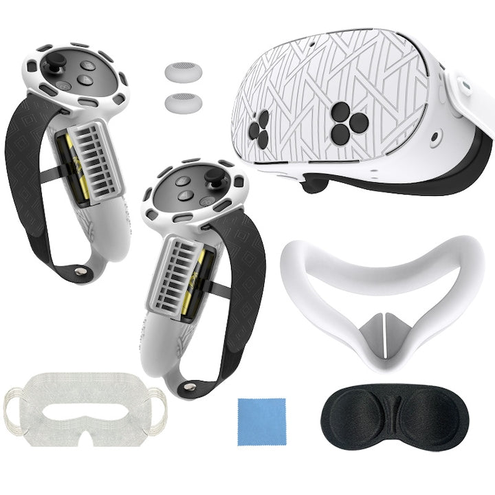 Set de 7 accesorii din silicon pentru Meta quest3S  Fantasy  accesorii VR  design unibody  usor de instalat  silicon  rezistenta la apa si la zgarieturi  huse pentru controlere  husa pentru unitatea principala  masca de protectie pentru lumina  Negru