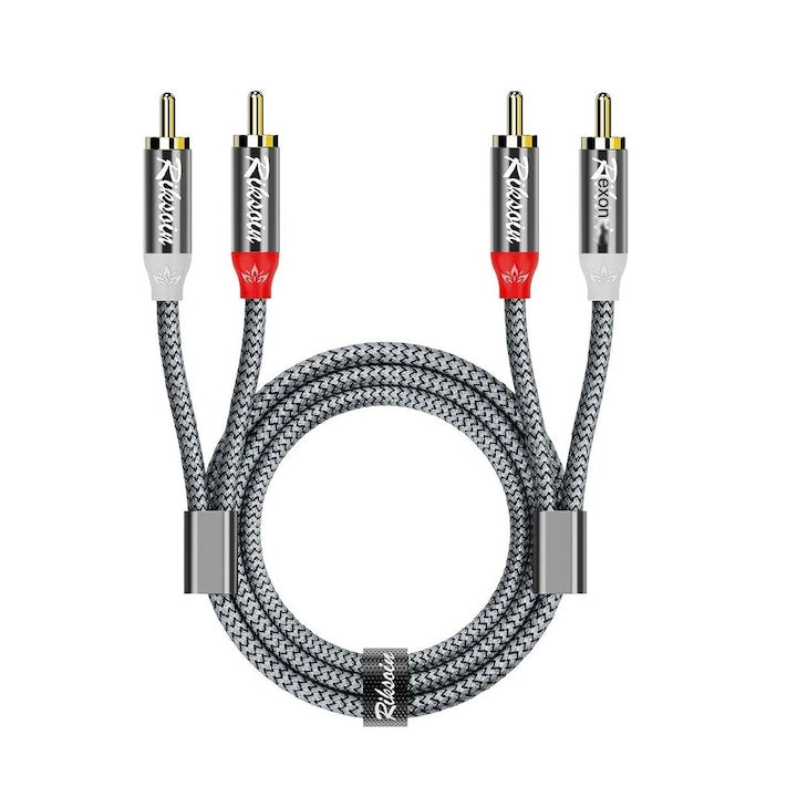 2 RCA Male to 2 RCA Male Audio Cable, gold-plated connectors, 2.4 m length, stereo, for TV / DVD player