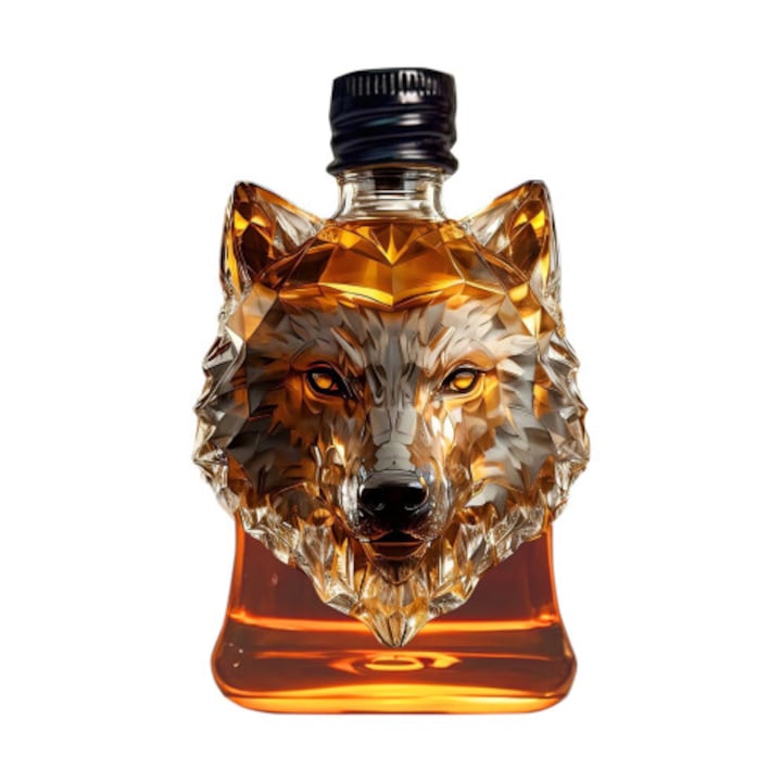 Decantor whisky sticla borosilicata cap lup 3D transparent 750ml